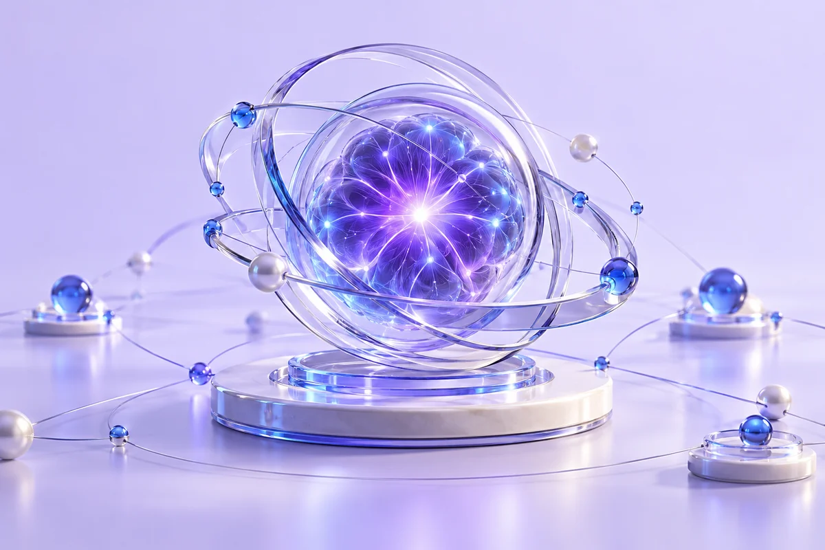 Luminous neural core inside translucent violet rings