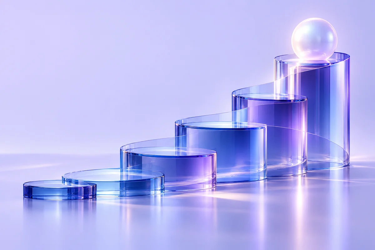 Ascending glass platforms representing long-term vision